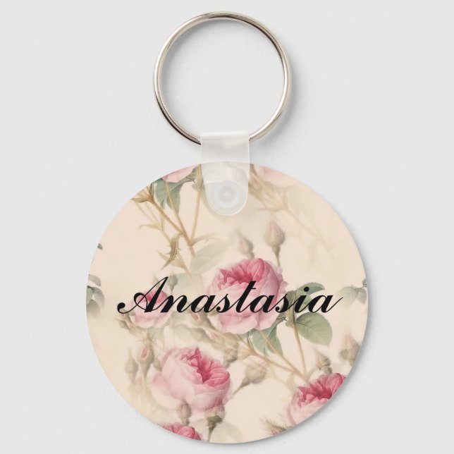Amazing Pink Roses with your name Key Ring (Front)