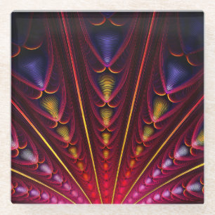 Amazing Pink Yellow Black Fractal Glass Coaster