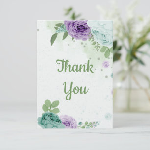 amazing purple blue flowers greenery botanical  thank you card