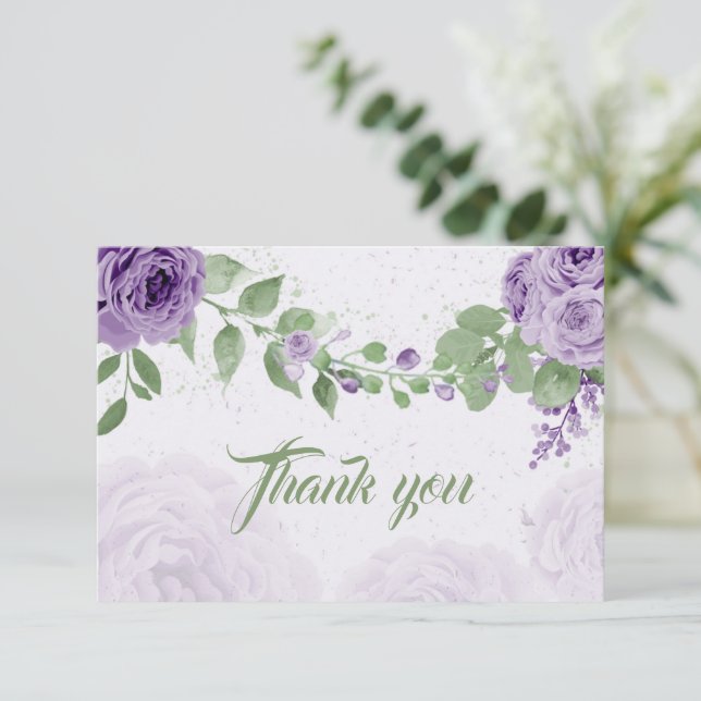 amazing purple flowers greenery botanical thank you card (Standing Front)