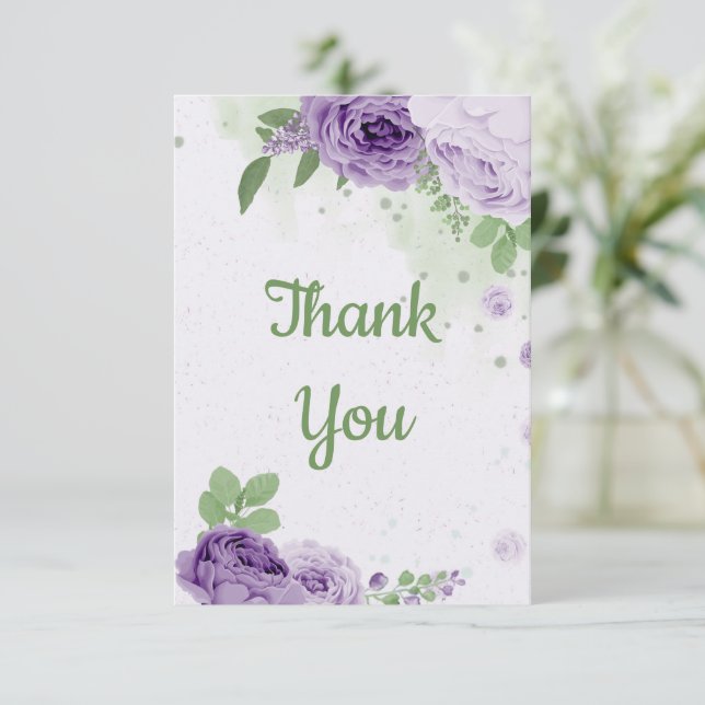 amazing purple flowers greenery botanical  thank you card (Standing Front)