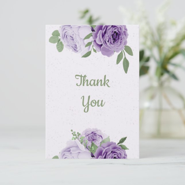 amazing purple flowers greenery botanical thank you card (Standing Front)
