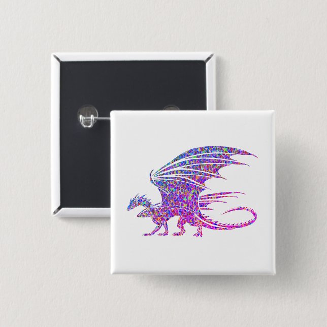 Amazing Purple Mosaic Dragon on white 15 Cm Square Badge (Front & Back)