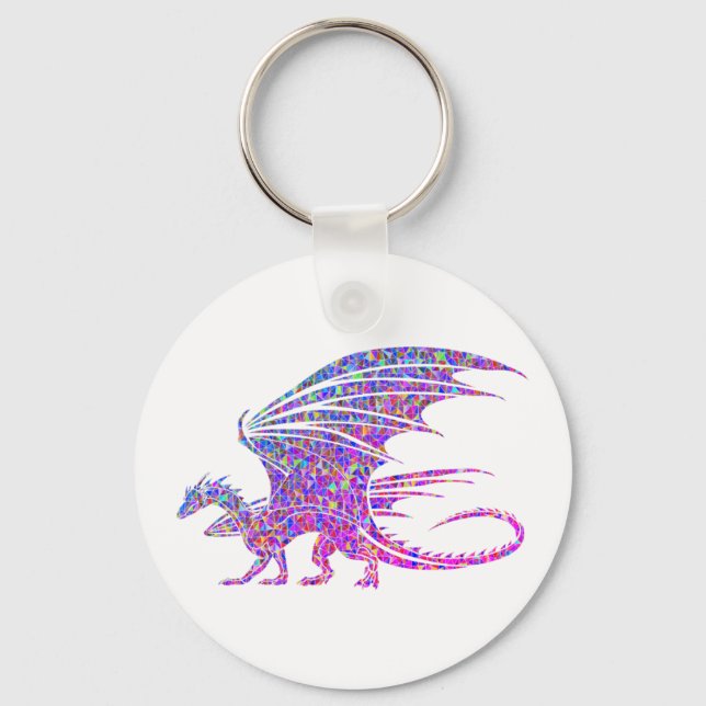 Amazing Purple Mosaic Dragon on white Key Ring (Front)