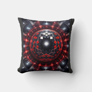 Amazing Red/Black Checkered Mandelbrot Starbursts Cushion