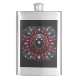 Amazing Red/Black Checkered Mandelbrot Starbursts Hip Flask