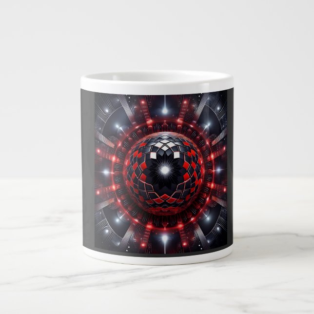 Amazing Red/Black Checkered Mandelbrot Starbursts Large Coffee Mug (Front)