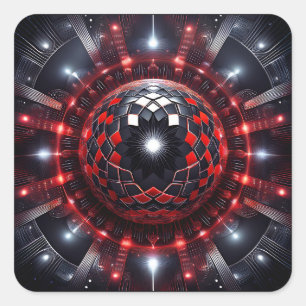 Amazing Red/Black Checkered Mandelbrot Starbursts Square Sticker