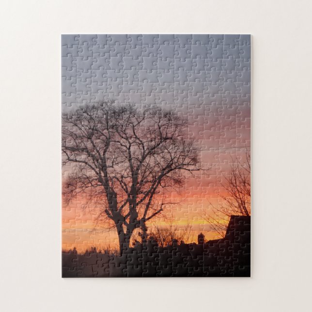 amazing red sunset sky black silhouette trees  jigsaw puzzle (Vertical)