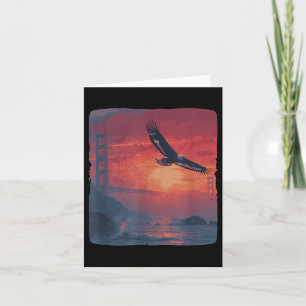 Amazing Red Sunset With Bridge And Patriotic Eagle Card