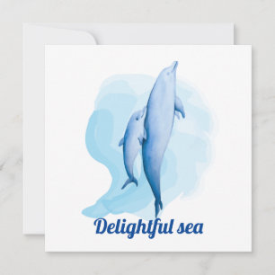 Amazing sea with dolphins holiday card