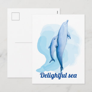 Amazing sea with dolphins holiday postcard