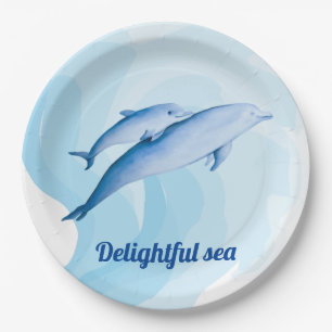 Amazing sea with dolphins paper plate