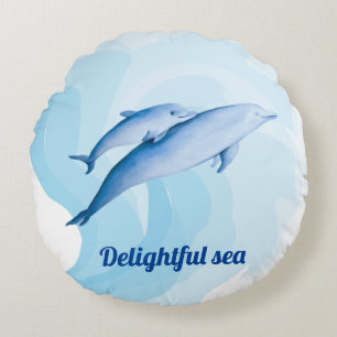 Amazing sea with dolphins round cushion