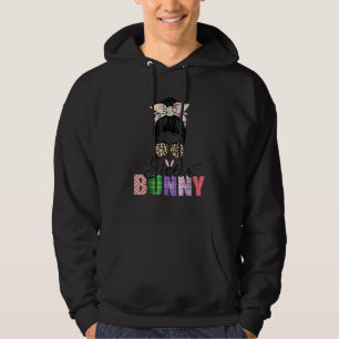 Amazing Sister Bunny Messy Bun Leopard Happy Easte Hoodie