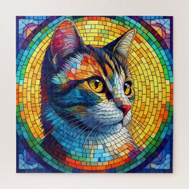 Amazing Stained Glass Mosaic Cat Portrait  Jigsaw Puzzle (Vertical)