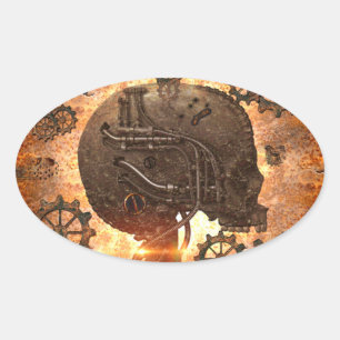 Amazing steampunk Skull with gears Oval Sticker