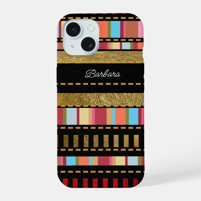 Amazing Striped Pattern With Her Name iPhone 15 Case (Back)