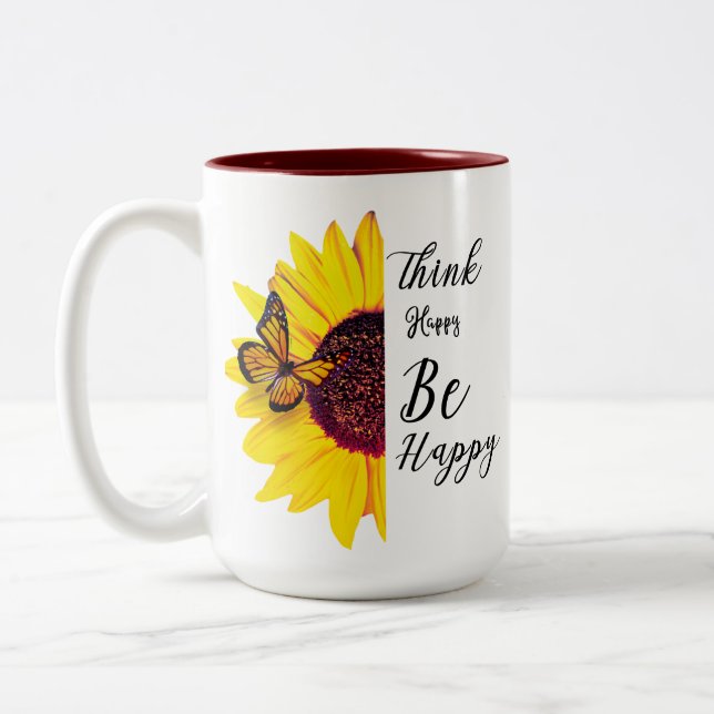 Amazing Sunflower Happy Quote Two-Tone Coffee Mug (Left)