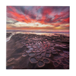 Amazing sunset at the tide pools ceramic tile