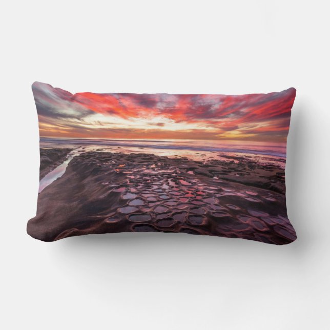 Amazing sunset at the tide pools lumbar cushion (Front)