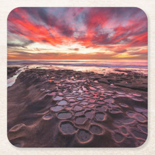 Amazing sunset at the tide pools square paper coaster