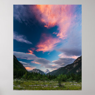 Amazing sunset clouds over mountain Mangart Poster