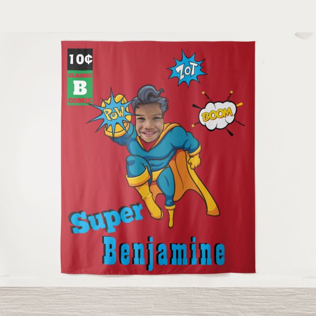 Amazing Superhero Birthday Photo Perfect Kids  Tapestry (Front)