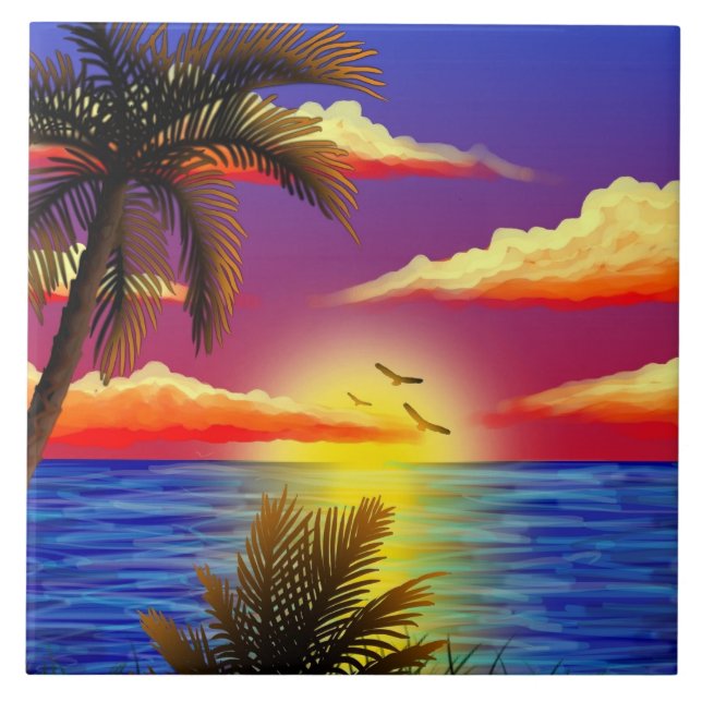 amazing tropical sunset tile (Front)