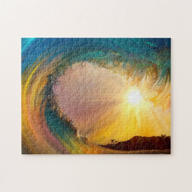 Amazing tropical wave at sunset jigsaw puzzle (Horizontal)