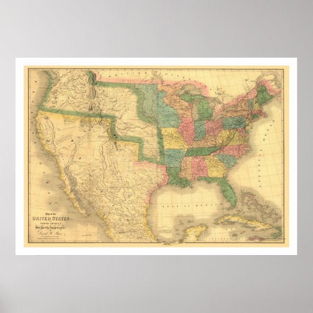 Amazing US America Map 1839 Poster (Front)