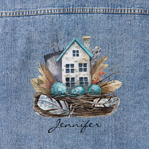 Amazing Watercolor Bird's Nest Fairytale Cottage Denim Jacket