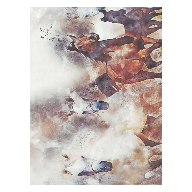 Amazing white and bay horses in a gallop tablecloth (Front)