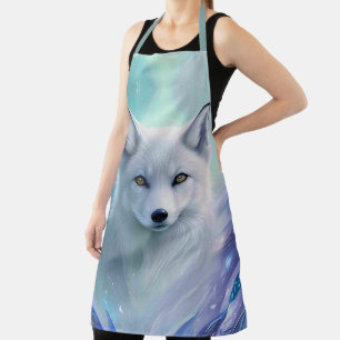 Amazing White Snow Fox on Icy Land Apron