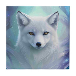 Amazing White Snow Fox on Icy Land Ceramic Tile