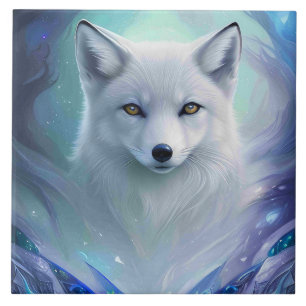 Amazing White Snow Fox on Icy Land Ceramic Tile