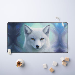 Amazing White Snow Fox on Icy Land Desk Mat