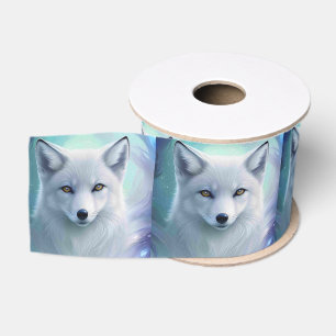 Amazing White Snow Fox on Icy Land Grosgrain Ribbon