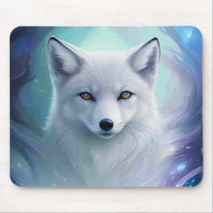 Amazing White Snow Fox on Icy Land Mouse Pad