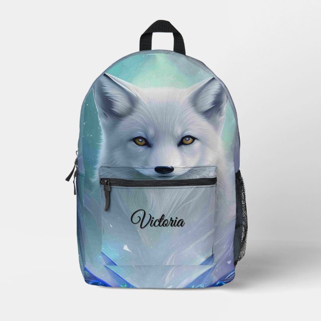 Amazing White Snow Fox on Icy Land Personal Printed Backpack (Front)