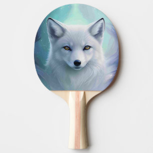 Amazing White Snow Fox on Icy Land Ping Pong Paddle