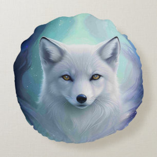 Amazing White Snow Fox on Icy Land Round Cushion