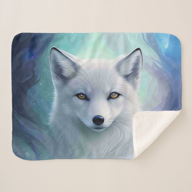 Amazing White Snow Fox on Icy Land Sherpa Blanket (Front (Horizontal))