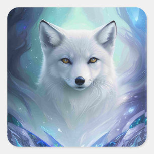 Amazing White Snow Fox on Icy Land Square Sticker