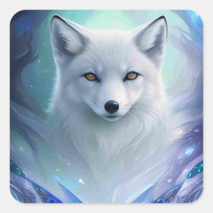 Amazing White Snow Fox on Icy Land Square Sticker