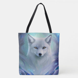Amazing White Snow Fox on Icy Land Tote Bag