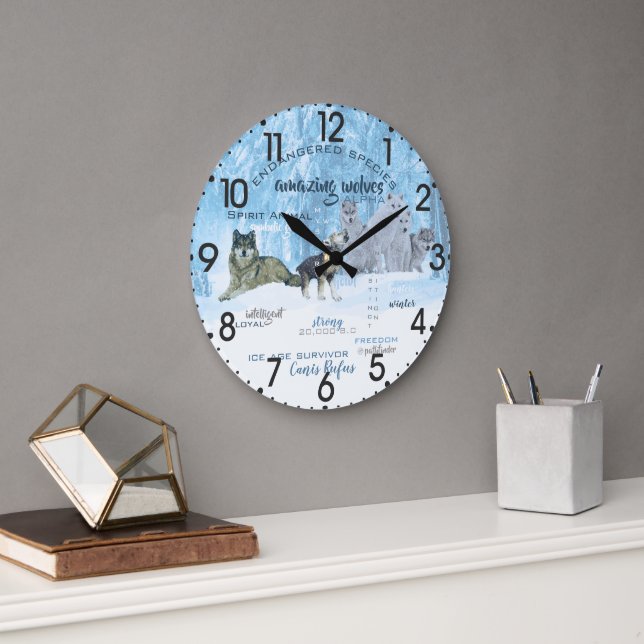 Amazing Wolves Typography | Personalised Large Clock (Office)