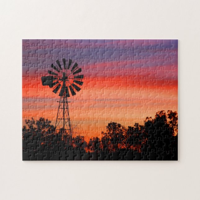 Amazingly Colourful Dawn Sunrise Windmill Jigsaw Puzzle (Horizontal)