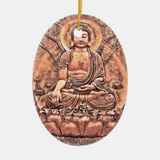 Amazingly Detailed Copper Buddha Ceramic Ornament (Front)