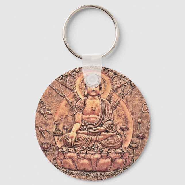 Amazingly Detailed Copper Buddha Key Ring (Front)